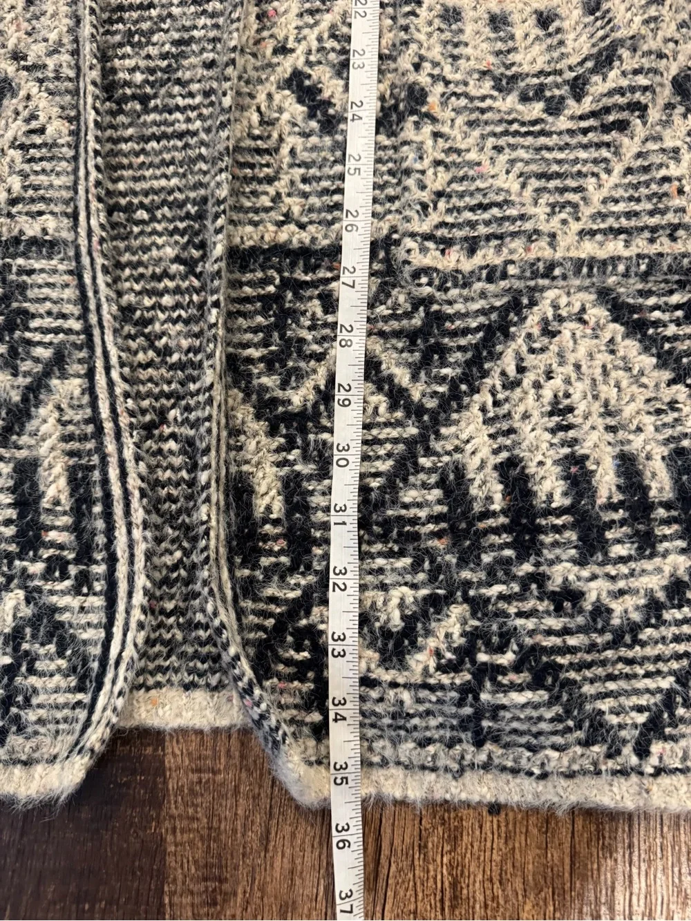 Ethereal cream and navy Aztec fuzzy cardigan with pockets - Picture 7 of 9